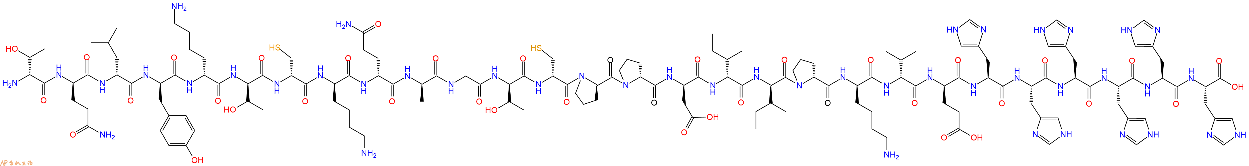 专肽生物产品H2N-DThr-DGln-DLeu-DTyr-DLys-DThr-DCys-DLys-DGln-DAla-Gly-DThr-DCys-DPro-DPro-DAsp-DIle-DIle-DPro-DLys-DVal-DGlu-His-His-His-His-His-His-COOH