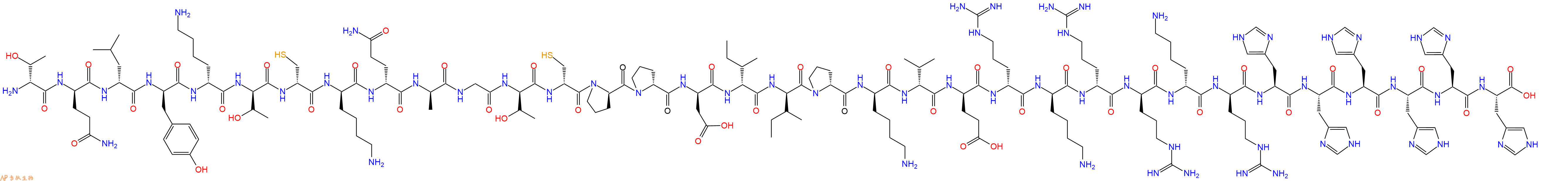专肽生物产品H2N-DThr-DGln-DLeu-DTyr-DLys-DThr-DCys-DLys-DGln-DAla-Gly-DThr-DCys-DPro-DPro-DAsp-DIle-DIle-DPro-DLys-DVal-DGlu-DArg-DLys-DArg-DArg-DLys-DArg-His-His-His-His-His-His-COOH