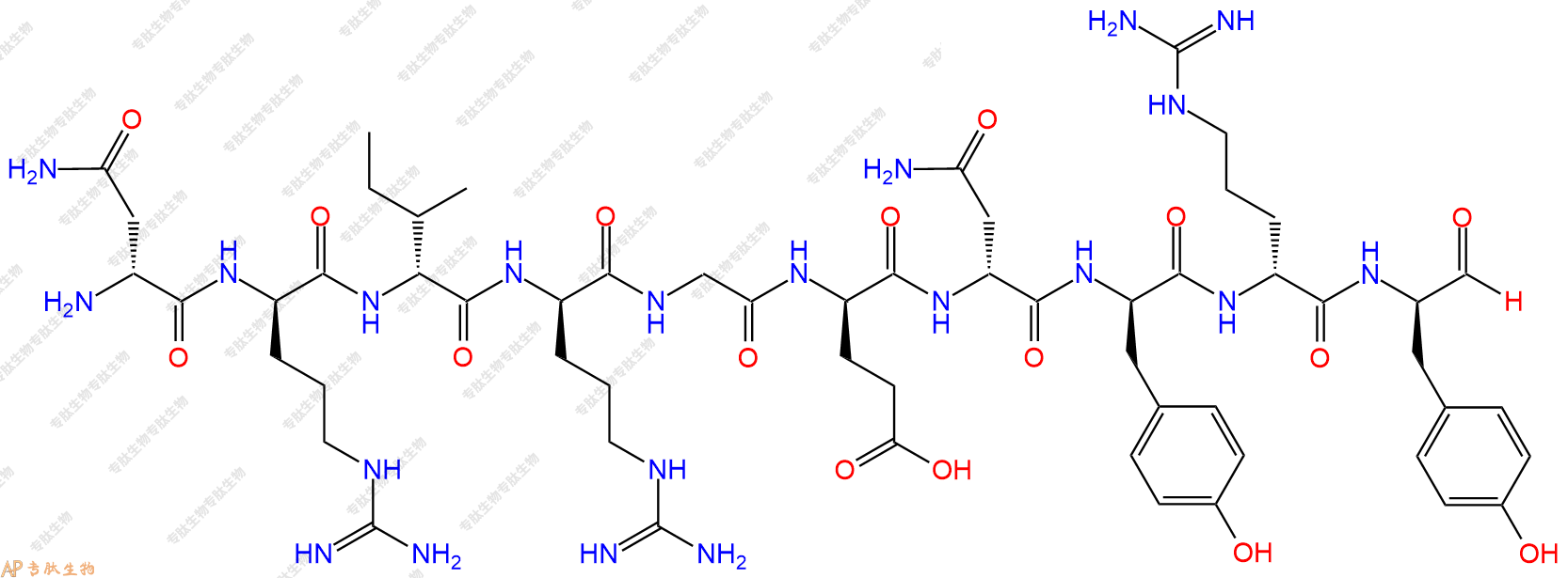 专肽生物产品H2N-DAsn-DArg-DIle-DArg-Gly-DGlu-DAsn-DTyr-DArg-DTyr-CHO