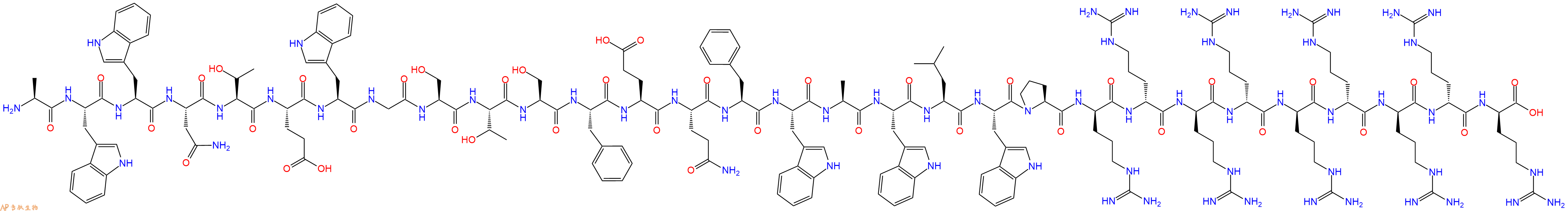 专肽生物产品H2N-Ala-Trp-Trp-Asn-Thr-Glu-Trp-Gly-Ser-Thr-Ser-Phe-Glu-Gln-Phe-Trp-Ala-Trp-Leu-Trp-Pro-DArg-DArg-DArg-DArg-DArg-DArg-DArg-DArg-DArg-OH