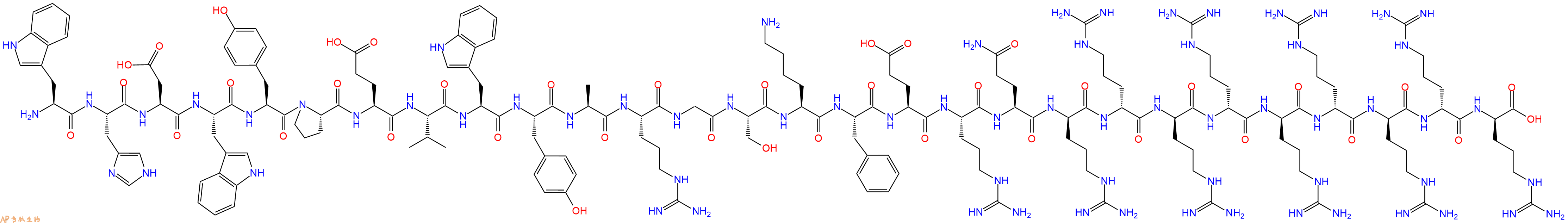 专肽生物产品H2N-Trp-His-Asp-Trp-Tyr-Pro-Glu-Val-Trp-Tyr-Ala-Arg-Gly-Ser-Lys-Phe-Glu-Arg-Gln-DArg-DArg-DArg-DArg-DArg-DArg-DArg-DArg-DArg-OH