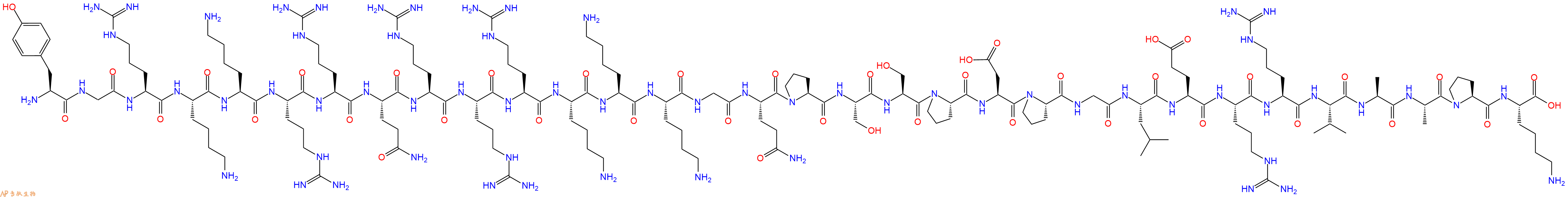 专肽生物产品H2N-Tyr-Gly-Arg-Lys-Lys-Arg-Arg-Gln-Arg-Arg-Arg-Lys-Lys-Lys-Gly-Gln-Pro-Ser-Ser-Pro-Asp-Pro-Gly-Leu-Glu-Arg-Arg-Val-Ala-Ala-Pro-Lys-OH