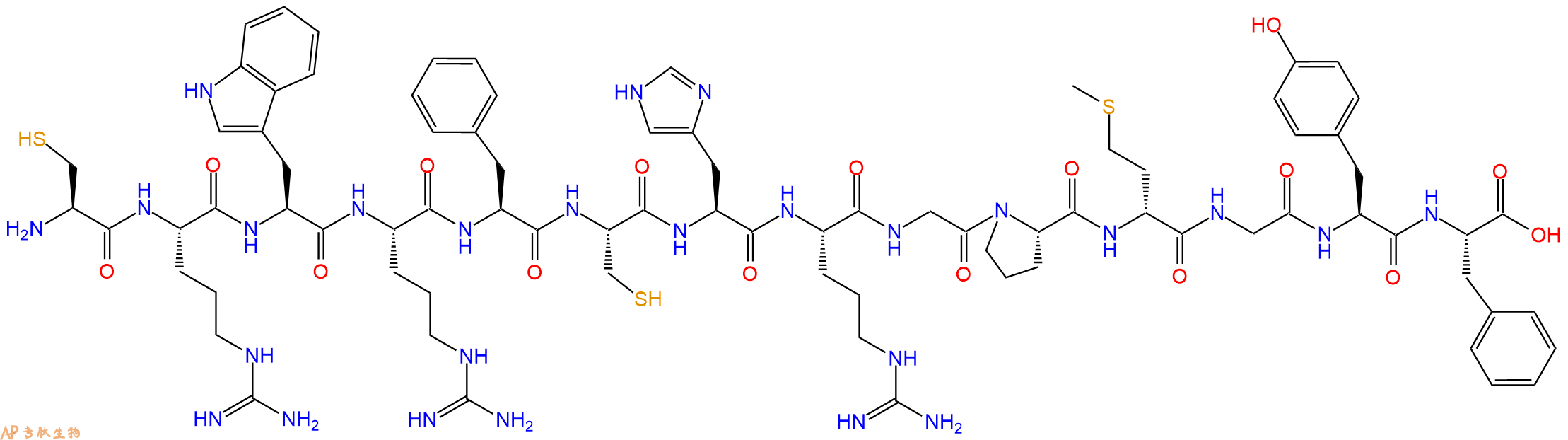 专肽生物产品H2N-Cys-Arg-Trp-Arg-Phe-Cys-His-Arg-Gly-Pro-DMet-Gly-Tyr-Phe-OH