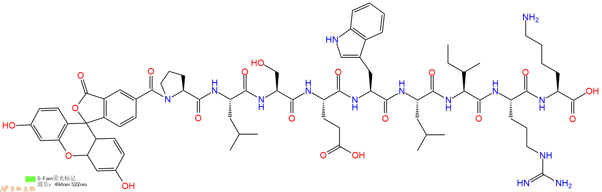 专肽生物产品5FAM-Pro-Leu-Ser-Glu-Trp-Leu-Ile-Arg-Lys-OH