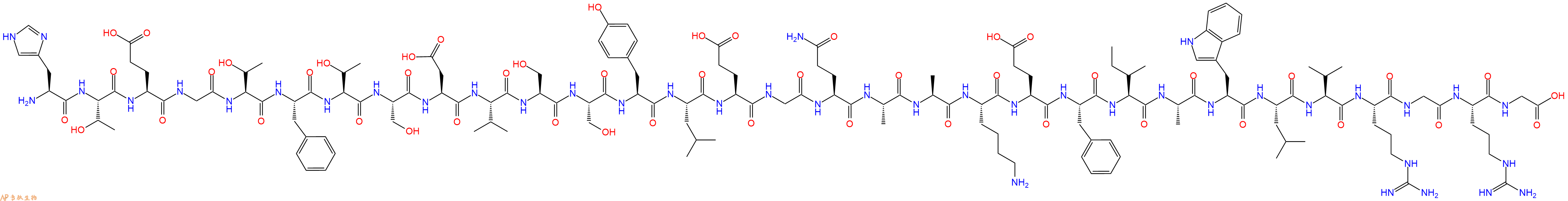 专肽生物产品H2N-His-Thr-Glu-Gly-Thr-Phe-Thr-Ser-Asp-Val-Ser-Ser-Tyr-Leu-Glu-Gly-Gln-Ala-Ala-Lys-Glu-Phe-Ile-Ala-Trp-Leu-Val-Arg-Gly-Arg-Gly-OH