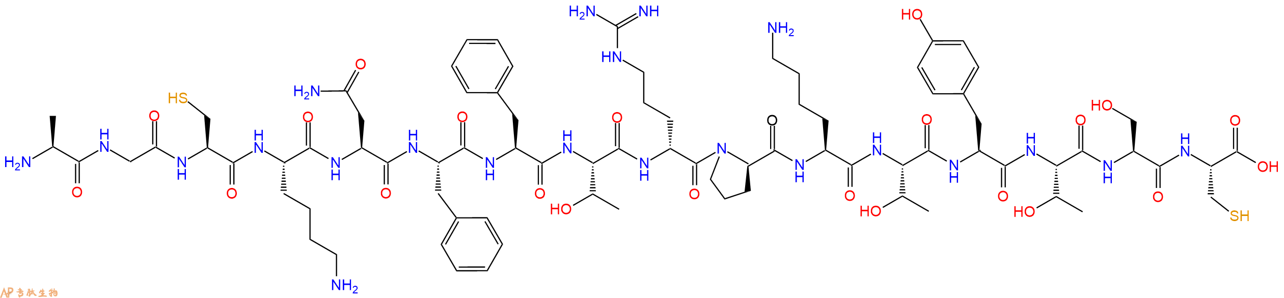 专肽生物产品H2N-Ala-Gly-Cys-Lys-Asn-Phe-Phe-Thr-DArg-DPro-Lys-Thr-Tyr-Thr-Ser-Cys-OH