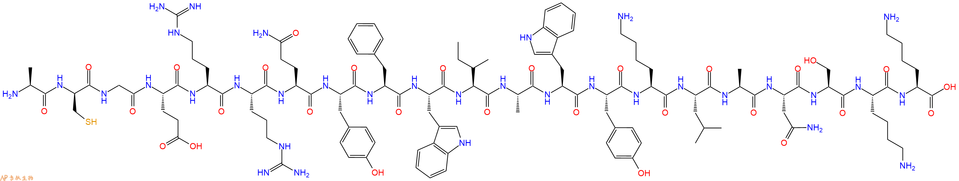 专肽生物产品H2N-Ala-DCys-Gly-Glu-Arg-Arg-Gln-Tyr-Phe-Trp-Ile-Ala-Trp-Tyr-Lys-Leu-Ala-Asn-Ser-Lys-Lys-OH