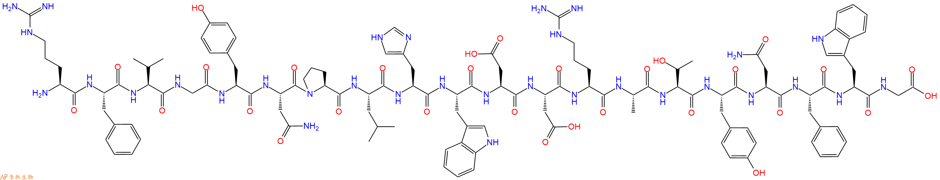专肽生物产品H2N-Arg-Phe-Val-Gly-Tyr-Asn-Pro-Leu-His-Trp-Asp-Asp-Arg-Ala-Thr-Tyr-Asn-Phe-Trp-Gly-OH