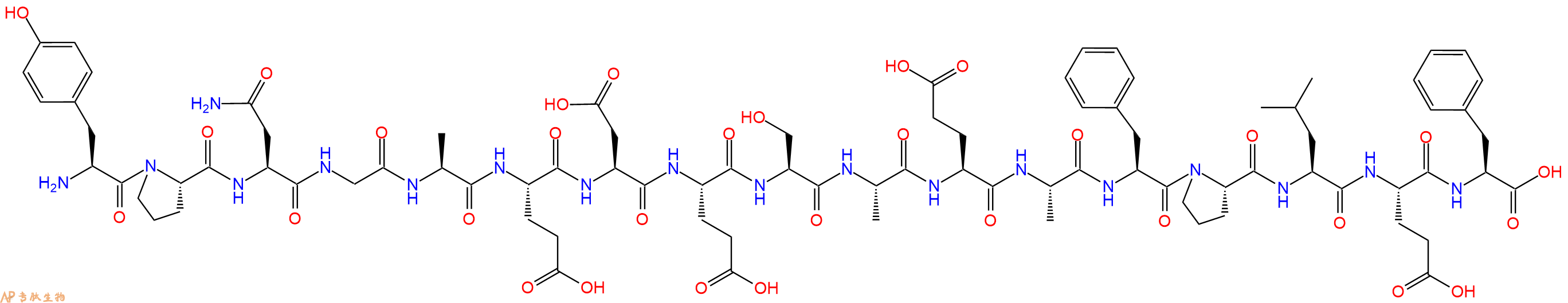 专肽生物产品H2N-Tyr-Pro-Asn-Gly-Ala-Glu-Asp-Glu-Ser-Ala-Glu-Ala-Phe-Pro-Leu-Glu-Phe-OH