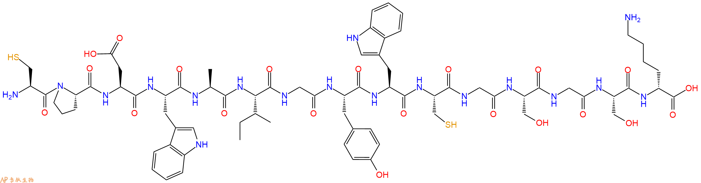 专肽生物产品H2N-Cys-Pro-Asp-Trp-Ala-Ile-Gly-Tyr-Trp-Cys-Gly-Ser-Gly-Ser-DLys-OH