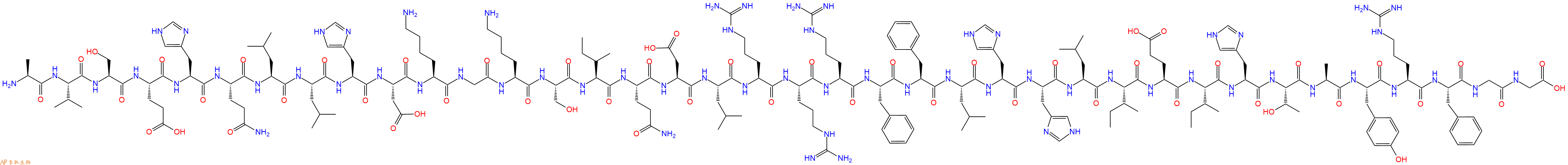 专肽生物产品H2N-Ala-Val-Ser-Glu-His-Gln-Leu-Leu-His-Asp-Lys-Gly-Lys-Ser-Ile-Gln-Asp-Leu-Arg-Arg-Arg-Phe-Phe-Leu-His-His-Leu-Ile-Glu-Ile-His-Thr-Ala-Tyr-Arg-Phe-Gly-Gly-OH