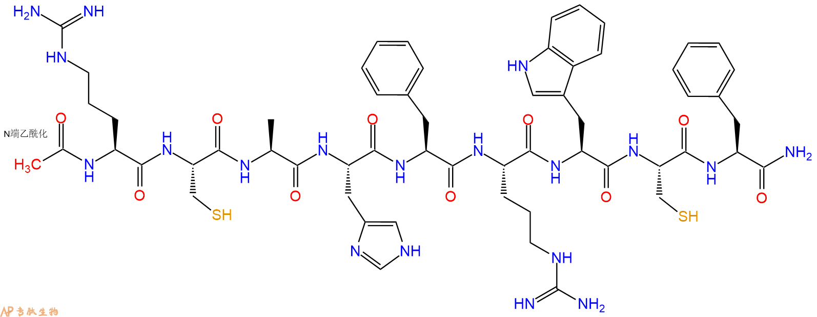 专肽生物产品Ac-Arg-Cys-Ala-His-Phe-Arg-Trp-Cys-Phe-NH2
