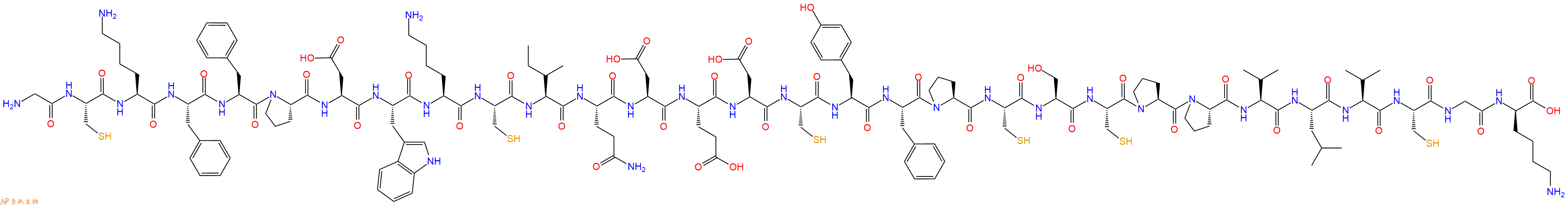 专肽生物产品H2N-Gly-Cys-Lys-Phe-Phe-Pro-Asp-Trp-Lys-Cys-Ile-Gln-Asp-Glu-Asp-Cys-Tyr-Phe-Pro-Cys-Ser-Cys-Pro-Pro-Val-Leu-Val-Cys-Gly-DLys-OH