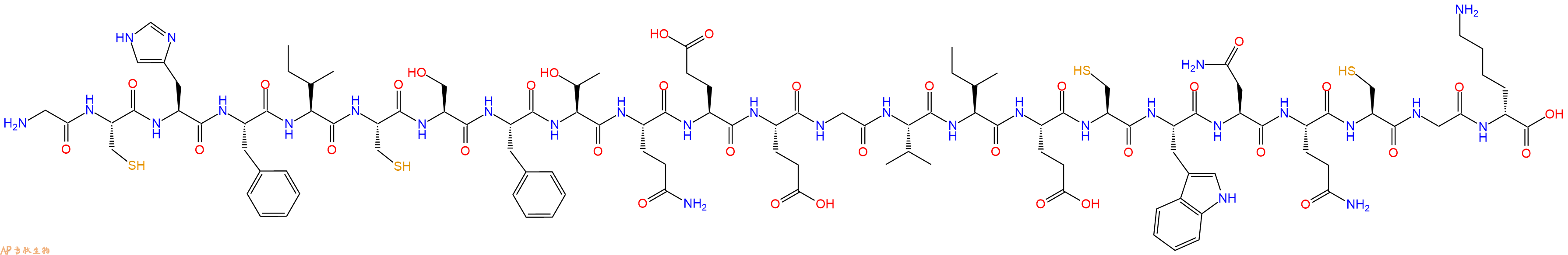 专肽生物产品H2N-Gly-Cys-His-Phe-Ile-Cys-Ser-Phe-Thr-Gln-Glu-Glu-Gly-Val-Ile-Glu-Cys-Trp-Asn-Gln-Cys-Gly-DLys-OH