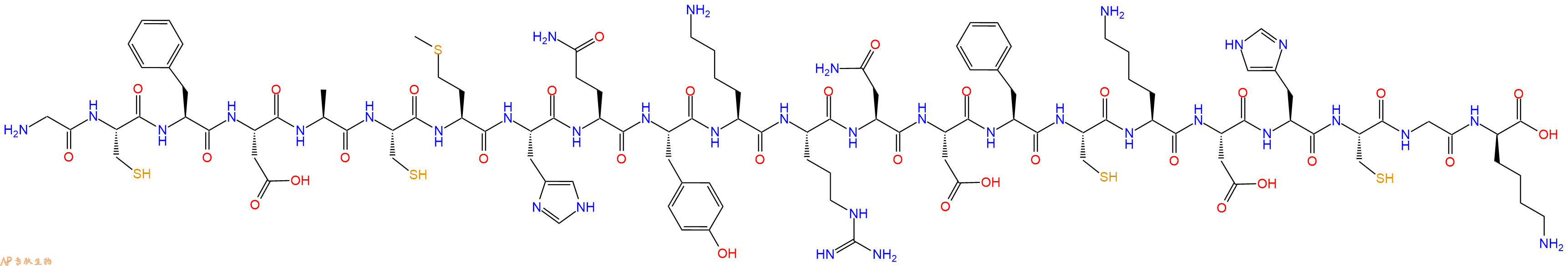 专肽生物产品H2N-Gly-Cys-Phe-Asp-Ala-Cys-Met-His-Gln-Tyr-Lys-Arg-Asn-Asp-Phe-Cys-Lys-Asp-His-Cys-Gly-DLys-OH