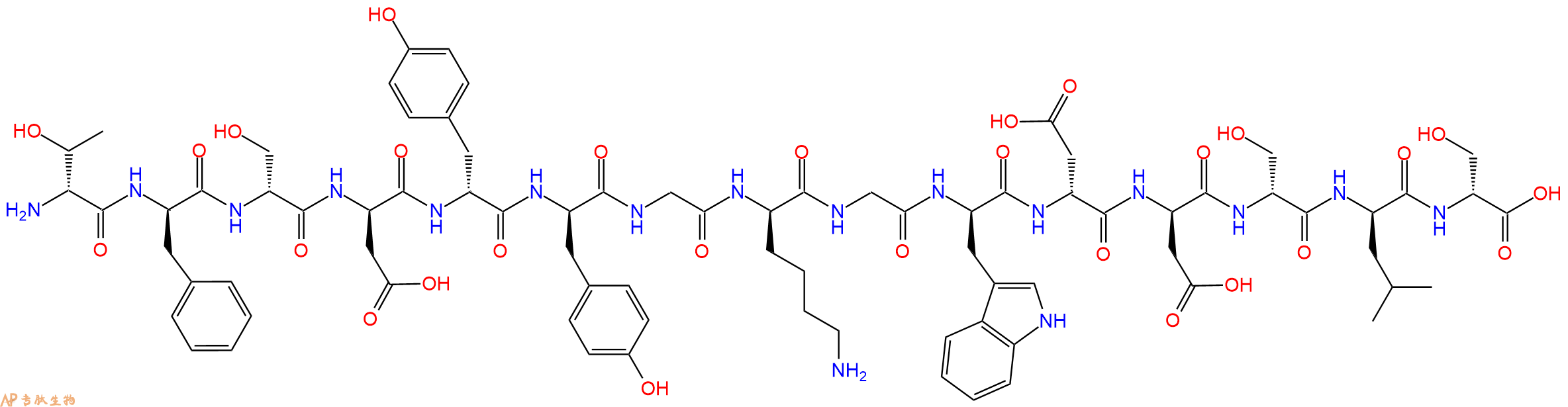 专肽生物产品H2N-DThr-DPhe-DSer-DAsp-DTyr-DTyr-Gly-DLys-Gly-DTrp-DAsp-DAsp-DSer-DLeu-DSer-OH