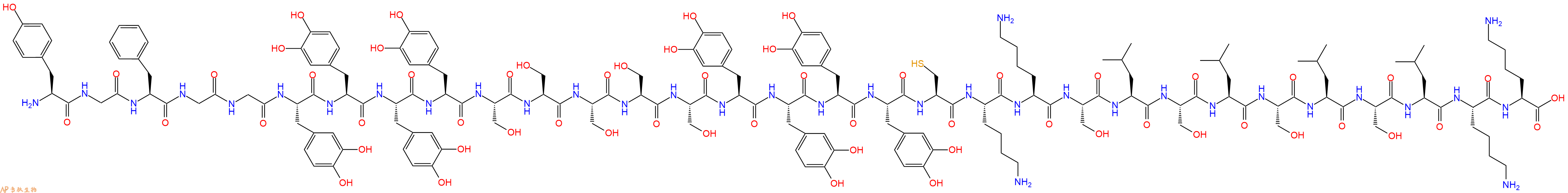 专肽生物产品H2N-Tyr-Gly-Phe-Gly-Gly-DOPA-DOPA-DOPA-DOPA-Ser-Ser-Ser-Ser-Ser-DOPA-DOPA-DOPA-DOPA-Cys-Lys-Lys-Ser-Leu-Ser-Leu-Ser-Leu-Ser-Leu-Lys-Lys-OH