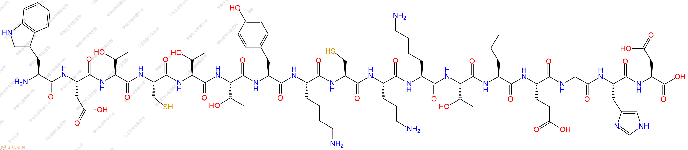 专肽生物产品H2N-Trp-Asp-Thr-Cys-Thr-Thr-Tyr-Lys-Cys-Orn-Lys-Thr-Leu-Glu-Gly-His-Asp-OH