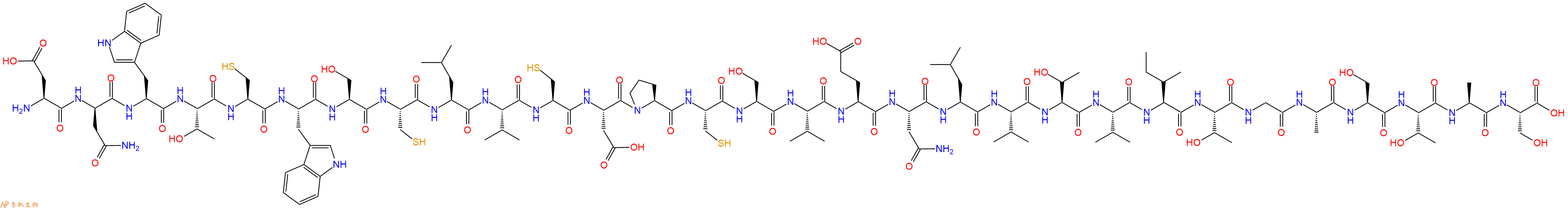 专肽生物产品H2N-Asp-DAsn-Trp-Thr-Cys-Trp-Ser-Cys-Leu-Val-Cys-Asp-Pro-Cys-Ser-Val-Glu-Asn-Leu-Val-Thr-Val-Ile-Thr-Gly-Ala-Ser-Thr-Ala-Ser-OH