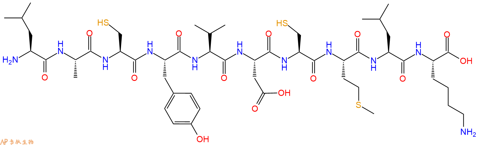 专肽生物产品H2N-Leu-Ala-Cys-Tyr-Val-Asp-Cys-Met-Leu-Lys-OH