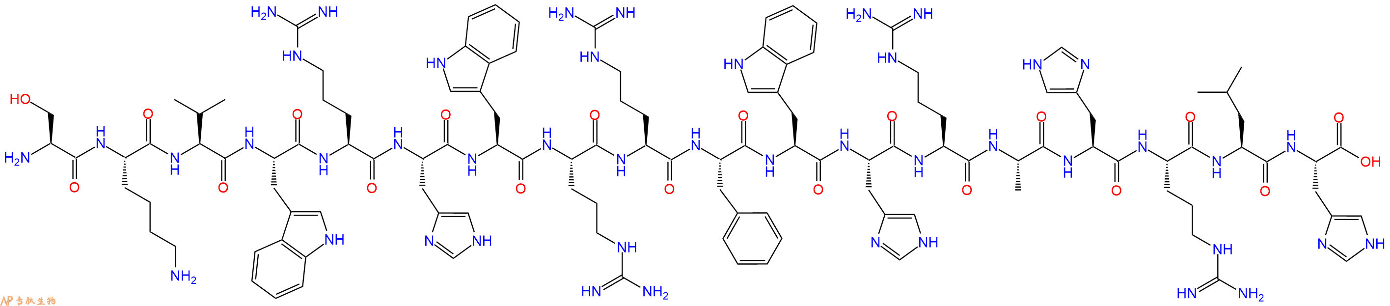 专肽生物产品H2N-Ser-Lys-Val-Trp-Arg-His-Trp-Arg-Arg-Phe-Trp-His-Arg-Ala-His-Arg-Leu-His-OH