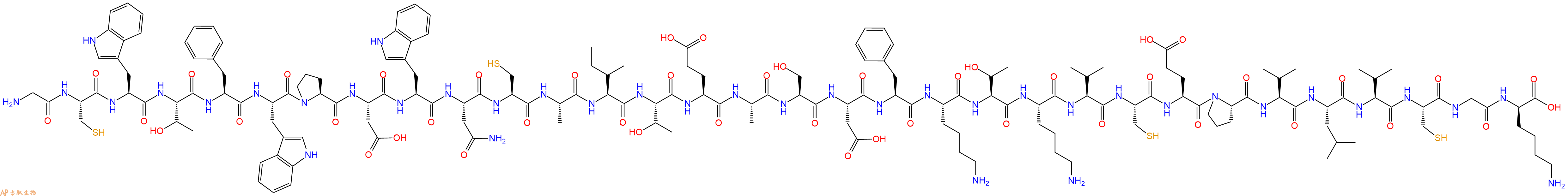 专肽生物产品H2N-Gly-Cys-Trp-Thr-Phe-Trp-Pro-Asp-Trp-Asn-Cys-Ala-Ile-Thr-Glu-Ala-Ser-Asp-Phe-Lys-Thr-Lys-Val-Cys-Glu-Pro-Val-Leu-Val-Cys-Gly-DLys-OH