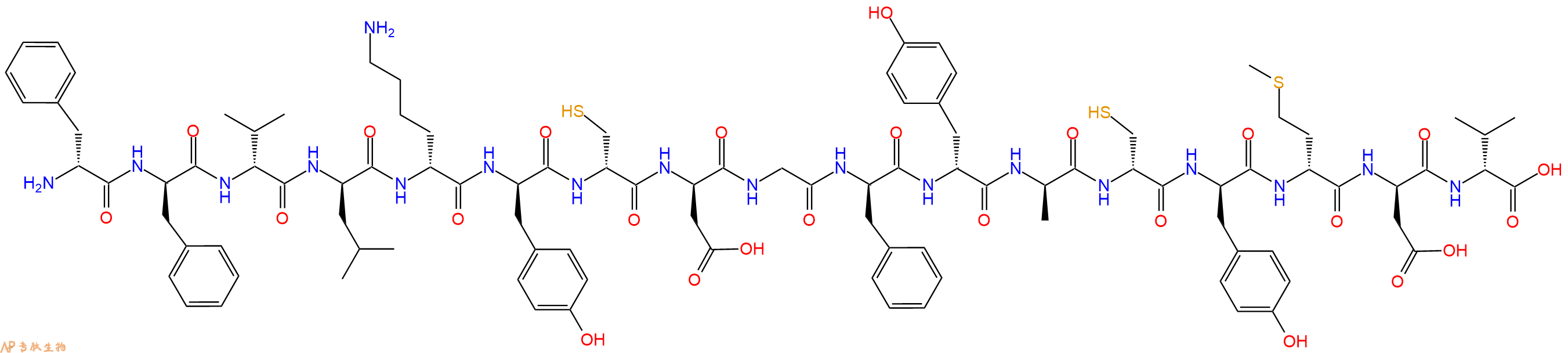 专肽生物产品H2N-DPhe-DPhe-DVal-DLeu-DLys-DTyr-DCys-DAsp-Gly-DPhe-DTyr-DAla-DCys-DTyr-DMet-DAsp-DVal-OH