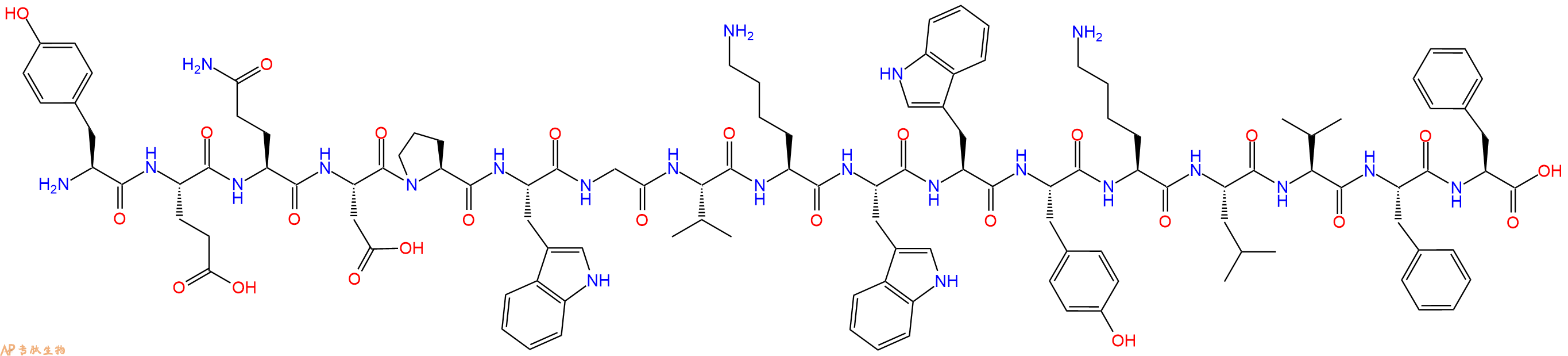 专肽生物产品H2N-Tyr-Glu-Gln-Asp-Pro-Trp-Gly-Val-Lys-Trp-Trp-Tyr-Lys-Leu-Val-Phe-Phe-OH