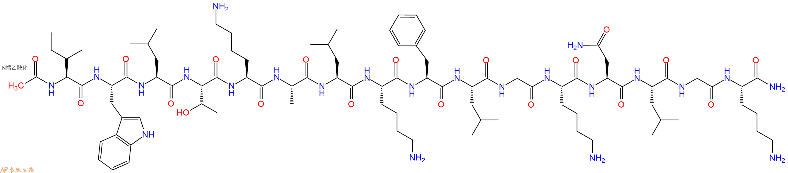 专肽生物产品Ac-Ile-Trp-Leu-Thr-Lys-Ala-Leu-Lys-Phe-Leu-Gly-Lys-Asn-Leu-Gly-Lys-NH2