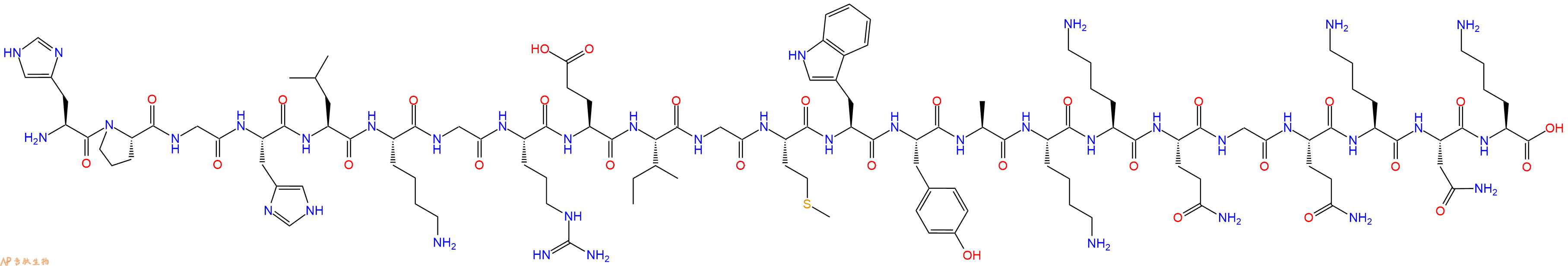 专肽生物产品H2N-His-Pro-Gly-His-Leu-Lys-Gly-Arg-Glu-Ile-Gly-Met-Trp-Tyr-Ala-Lys-Lys-Gln-Gly-Gln-Lys-Asn-Lys-OH