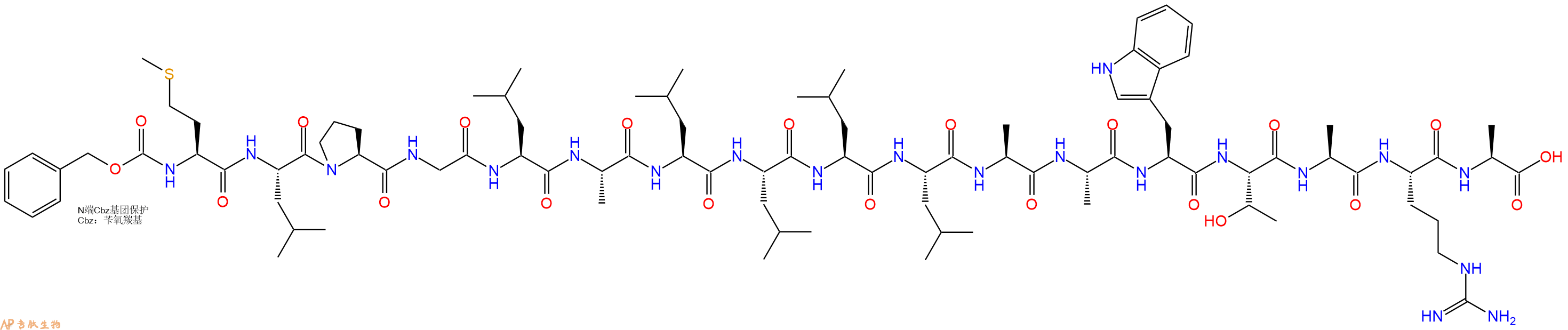 专肽生物产品Cbz-Met-Leu-Pro-Gly-Leu-Ala-Leu-Leu-Leu-Leu-Ala-Ala-Trp-Thr-Ala-Arg-Ala-OH