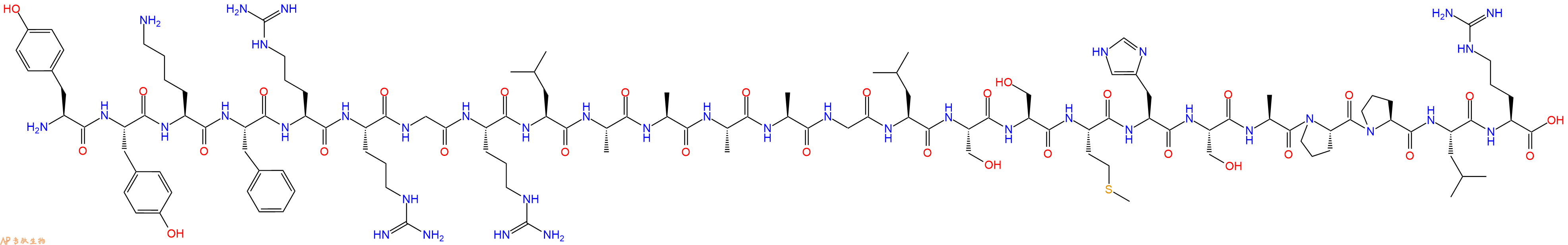 专肽生物产品H2N-Tyr-Tyr-Lys-Phe-Arg-Arg-Gly-Arg-Leu-Ala-Ala-Ala-Ala-Gly-Leu-Ser-Ser-Met-His-Ser-Ala-Pro-Pro-Leu-Arg-OH