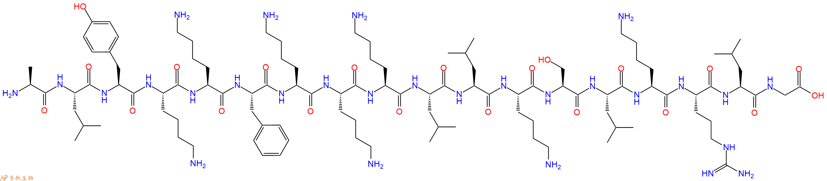 专肽生物产品H2N-Ala-Leu-Tyr-Lys-Lys-Phe-Lys-Lys-Lys-Leu-Leu-Lys-Ser-Leu-Lys-Arg-Leu-Gly-OH