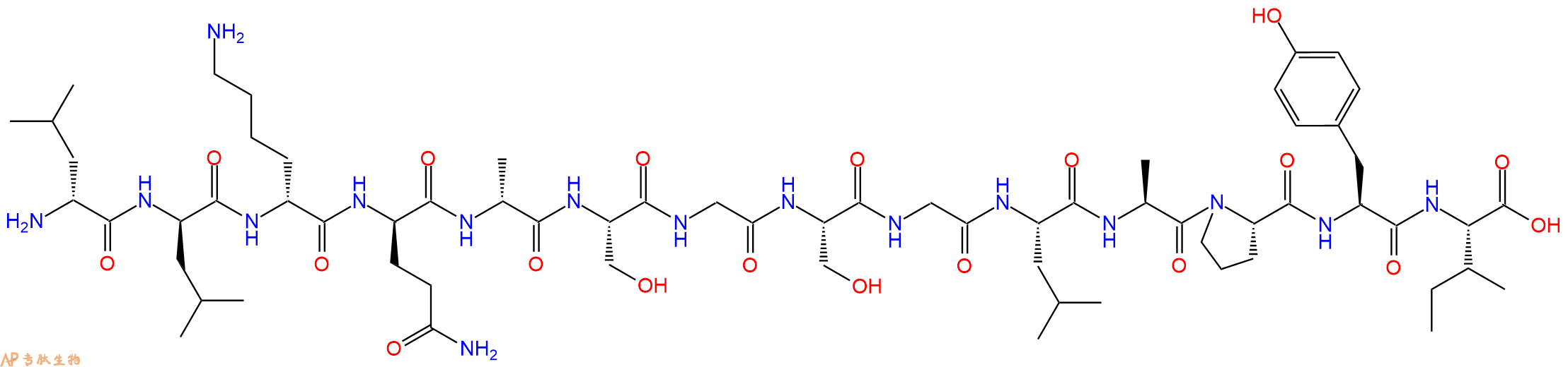 专肽生物产品H2N-DLeu-DLeu-DLys-DGln-DAla-Ser-Gly-Ser-Gly-Leu-Ala-Pro-Tyr-Ile-OH