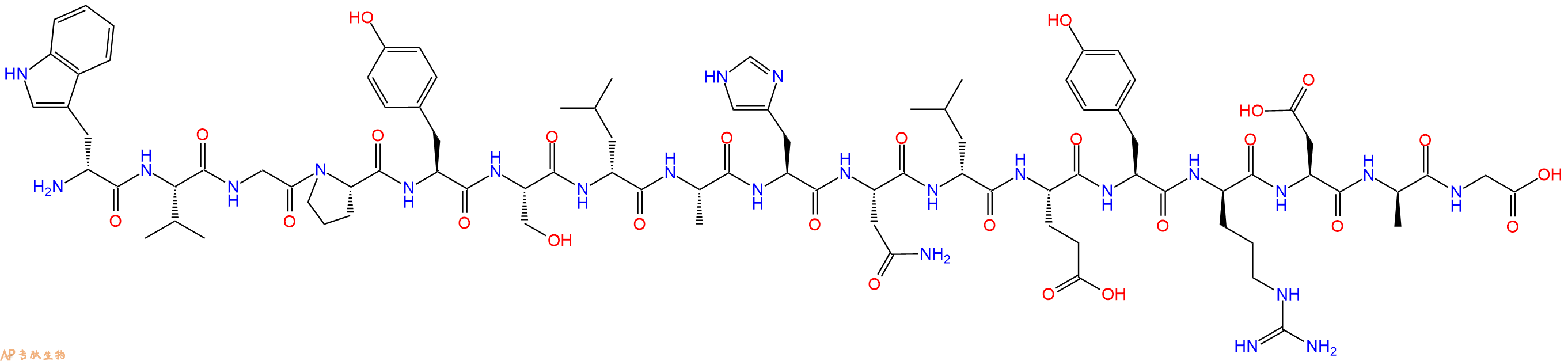 专肽生物产品H2N-DTrp-Val-Gly-Pro-Tyr-Ser-DLeu-Ala-His-Asn-DLeu-Glu-Tyr-DArg-Asp-DAla-Gly-OH