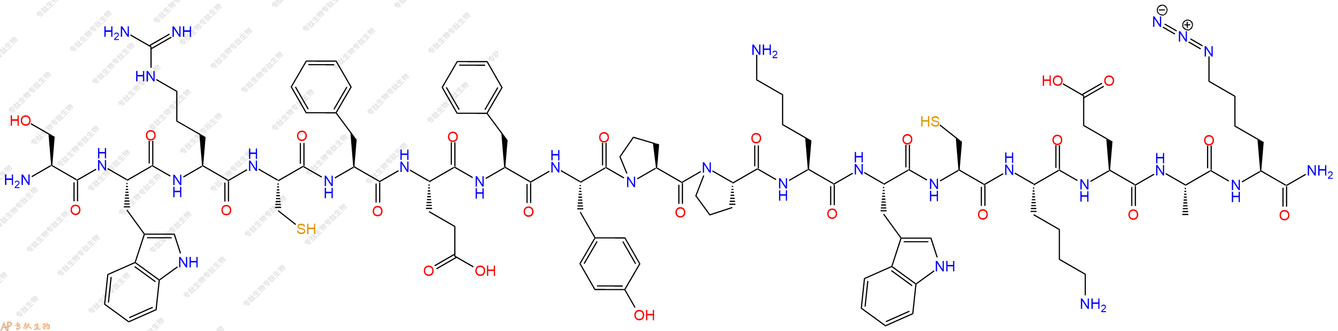 专肽生物产品H2N-Ser-Trp-Arg-Cys-Phe-Glu-Phe-Tyr-Pro-Pro-Lys-Trp-Cys-Lys-Glu-Ala-Lys(N3)-NH2