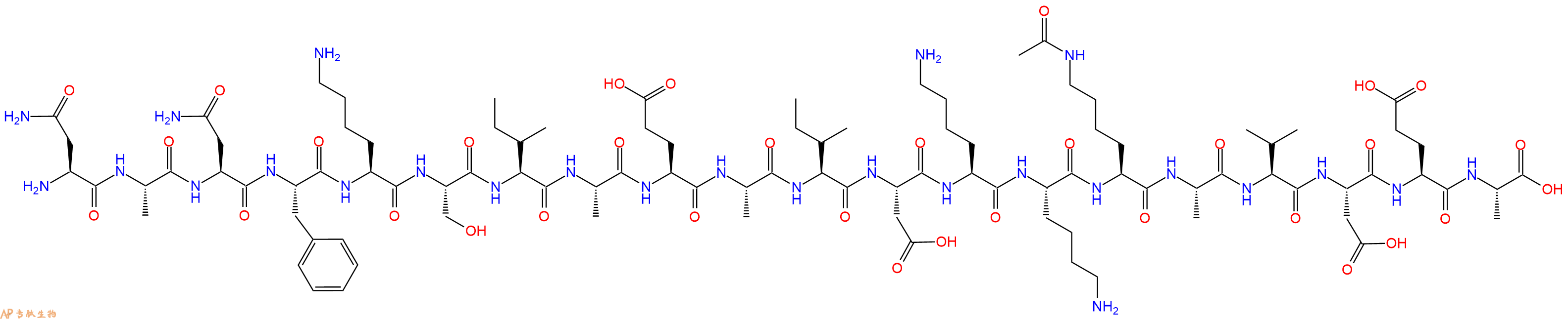 专肽生物产品H2N-Asn-Ala-Asn-Phe-Lys-Ser-Ile-Ala-Glu-Ala-Ile-Asp-Lys-Lys-Lys(Ac)-Ala-Val-Asp-Glu-Ala-OH