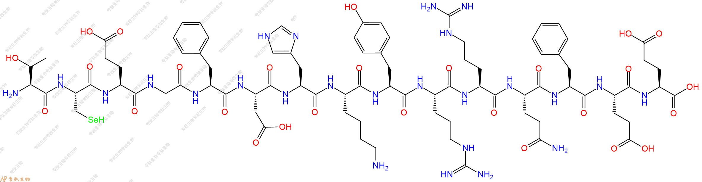 专肽生物产品H2N-Thr-Sec-Glu-Gly-Phe-Asp-His-Lys-Tyr-Arg-Arg-Gln-Phe-Glu-Glu-OH