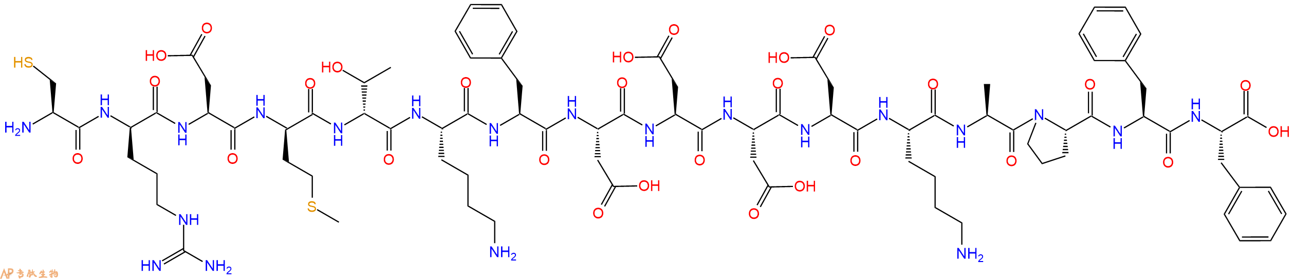 专肽生物产品H2N-Cys-DArg-Asp-DMet-DThr-Lys-Phe-Asp-Asp-Asp-Asp-Lys-Ala-Pro-Phe-Phe-OH