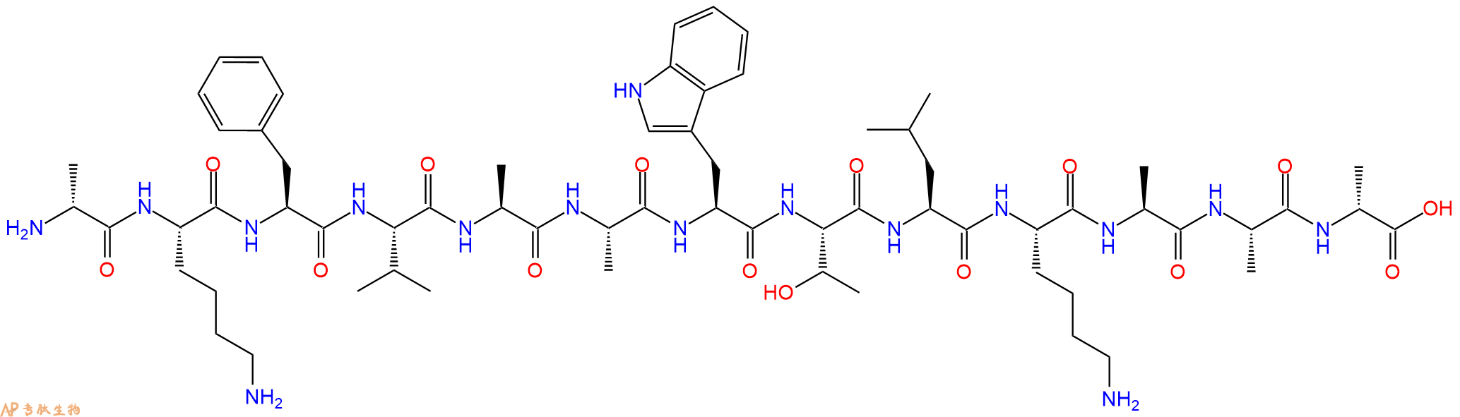 专肽生物产品H2N-DAla-Lys-Phe-Val-Ala-Ala-Trp-Thr-Leu-Lys-Ala-Ala-DAla-OH