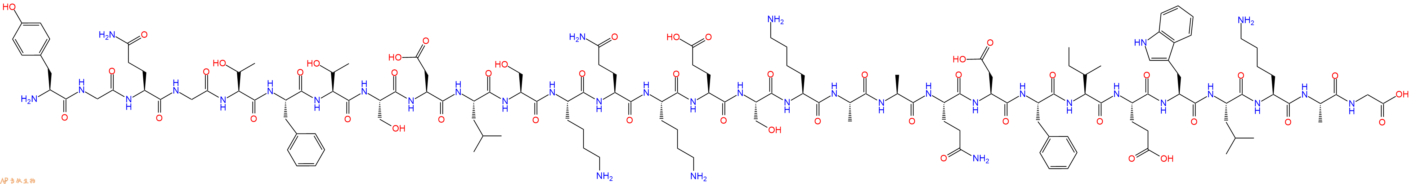 专肽生物产品H2N-Tyr-Gly-Gln-Gly-Thr-Phe-Thr-Ser-Asp-Leu-Ser-Lys-Gln-Lys-Glu-Ser-Lys-Ala-Ala-Gln-Asp-Phe-Ile-Glu-Trp-Leu-Lys-Ala-Gly-OH