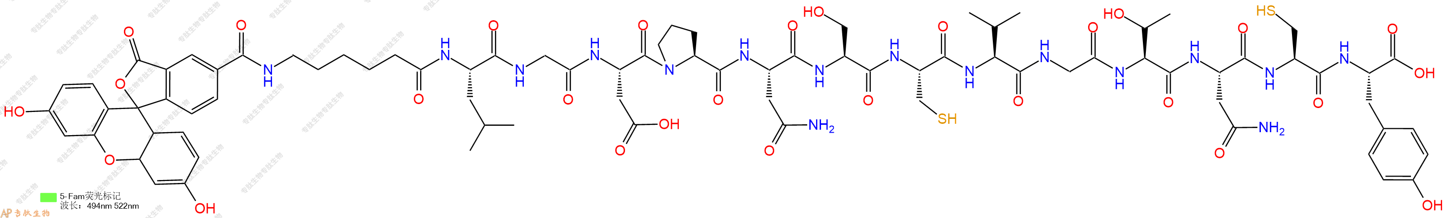 专肽生物产品5FAM-Ahx-Leu-Gly-Asp-Pro-Asn-Ser-Cys-Val-Gly-Thr-Asn-Cys-Tyr-OH