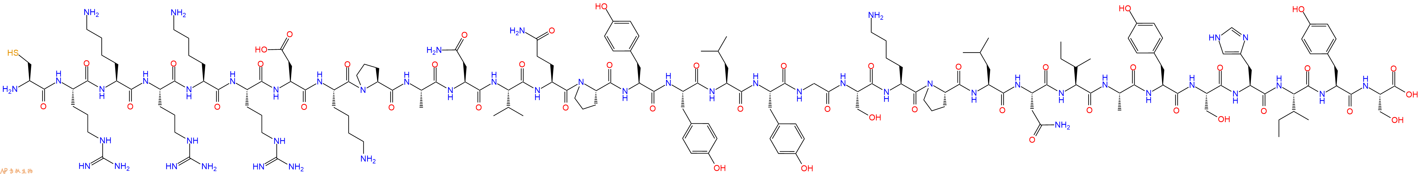 专肽生物产品H2N-Cys-Arg-Lys-Arg-Lys-Arg-Asp-Lys-Pro-Ala-Asn-Val-Gln-Pro-Tyr-Tyr-Leu-Tyr-Gly-Ser-Lys-Pro-Leu-Asn-Ile-Ala-Tyr-Ser-His-Ile-Tyr-Ser-OH