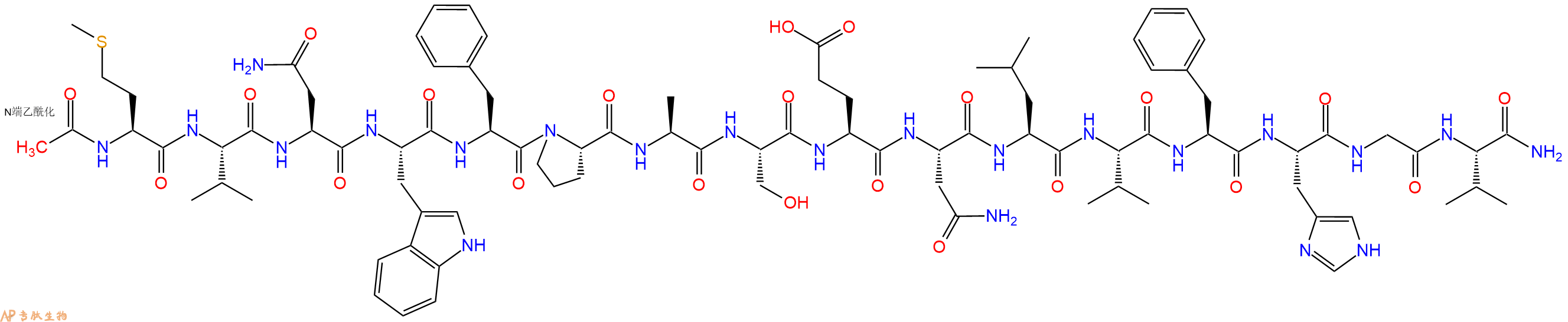 专肽生物产品Ac-Met-Val-Asn-Trp-Phe-Pro-Ala-Ser-Glu-Asn-Leu-Val-Phe-His-Gly-Val-NH2