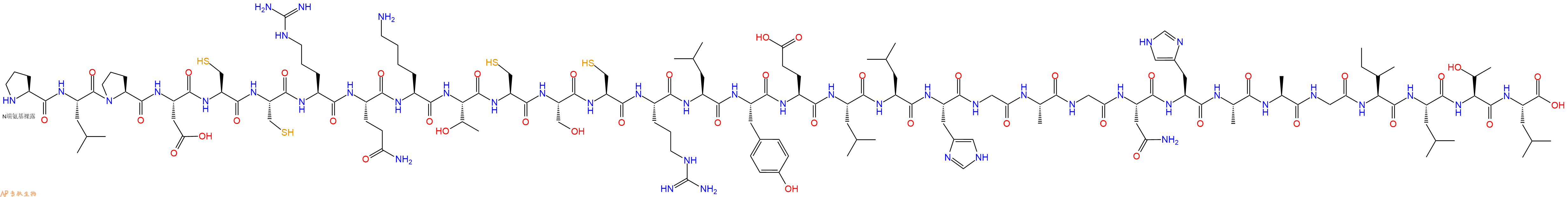 专肽生物产品H2N-Pro-Leu-Pro-Asp-Cys-Cys-Arg-Gln-Lys-Thr-Cys-Ser-Cys-Arg-Leu-Tyr-Glu-Leu-Leu-His-Gly-Ala-Gly-Asn-His-Ala-Ala-Gly-Ile-Leu-Thr-Leu-OH