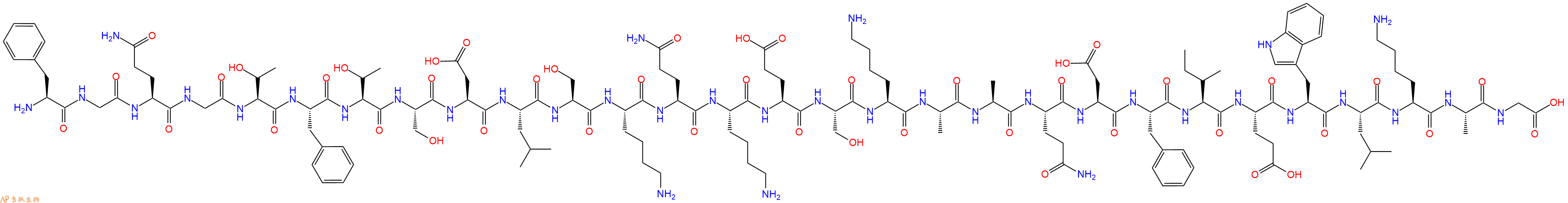 专肽生物产品H2N-Phe-Gly-Gln-Gly-Thr-Phe-Thr-Ser-Asp-Leu-Ser-Lys-Gln-Lys-Glu-Ser-Lys-Ala-Ala-Gln-Asp-Phe-Ile-Glu-Trp-Leu-Lys-Ala-Gly-OH