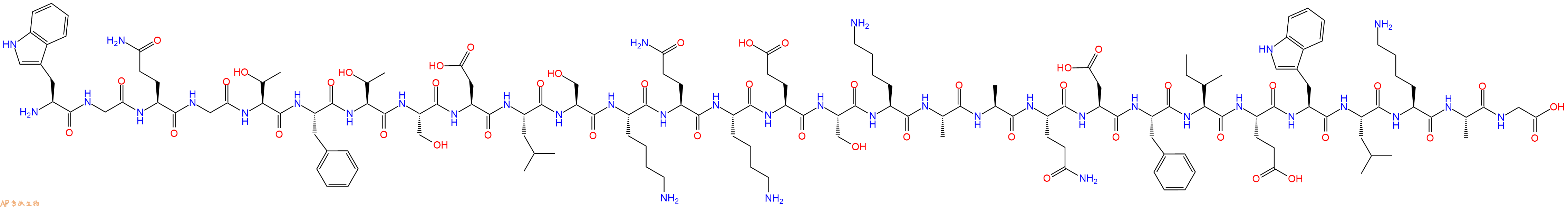 专肽生物产品H2N-Trp-Gly-Gln-Gly-Thr-Phe-Thr-Ser-Asp-Leu-Ser-Lys-Gln-Lys-Glu-Ser-Lys-Ala-Ala-Gln-Asp-Phe-Ile-Glu-Trp-Leu-Lys-Ala-Gly-OH