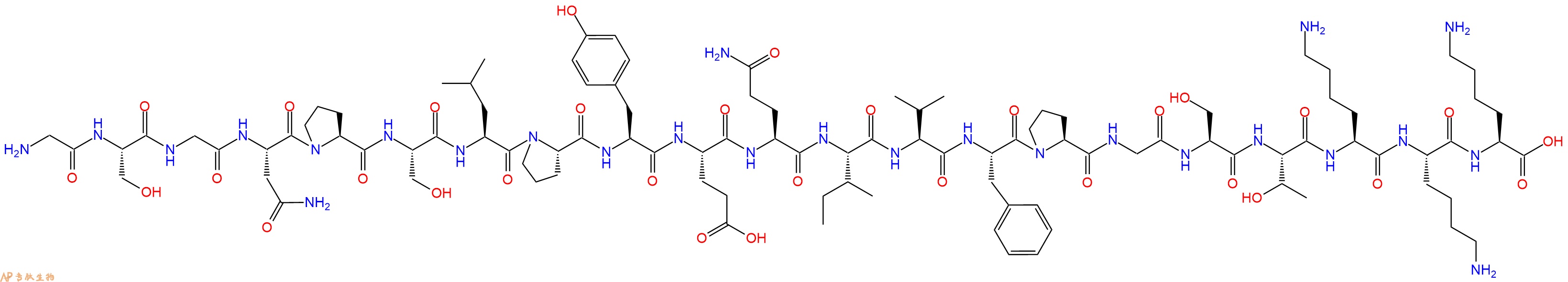专肽生物产品H2N-Gly-Ser-Gly-Asn-Pro-Ser-Leu-Pro-Tyr-Glu-Gln-Ile-Val-Phe-Pro-Gly-Ser-Thr-Lys-Lys-Lys-OH