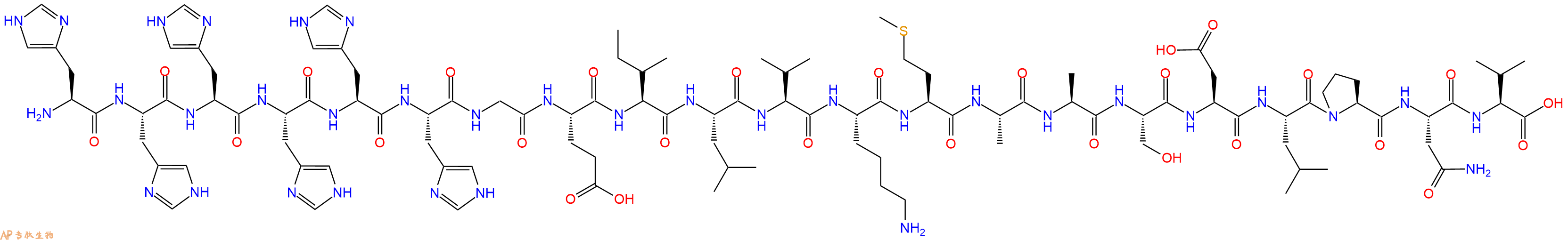 专肽生物产品H2N-His-His-His-His-His-His-Gly-Glu-Ile-Leu-Val-Lys-Met-Ala-Ala-Ser-Asp-Leu-Pro-Asn-Val-OH