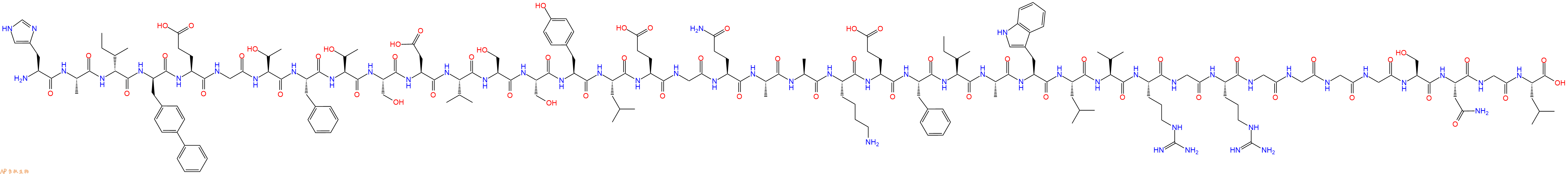 专肽生物产品H2N-His-Ala-DIle-DBip-Glu-Gly-Thr-Phe-Thr-Ser-Asp-Val-Ser-Ser-Tyr-Leu-Glu-Gly-Gln-Ala-Ala-Lys-Glu-Phe-Ile-Ala-Trp-Leu-Val-Arg-Gly-Arg-Gly-Gly-Gly-Gly-Ser-Asn-Gly-Leu-OH